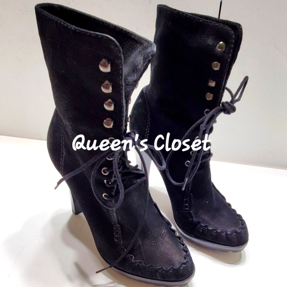 Diane Von Furstenberg | Jameson Lace-Up Nubuk Ankle Booties - Picture 2 of 5